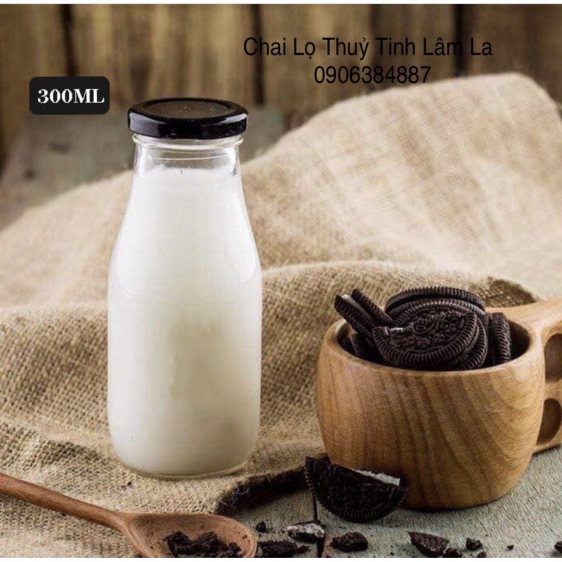 Chai Thuỷ Tinh Đựng Sữa Nắp Thiếc 300Ml | Đựng Sữa Chua , Sữa Hạt , Nước Ép Trái Cây