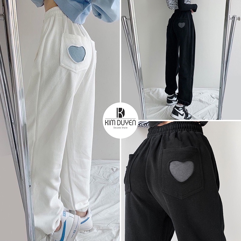 Quần jogger tim có 2 màu Đen Trắng chất umi đanh mịn không xù dầy, tim đẹp, chun ống from rộng | WebRaoVat - webraovat.net.vn