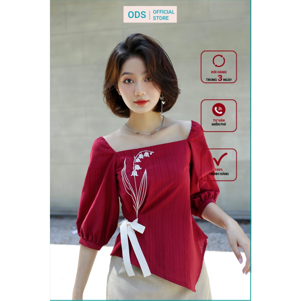 Áo peplum Oversized cổ vuông thêu hoa chuông trắng [ZD2]