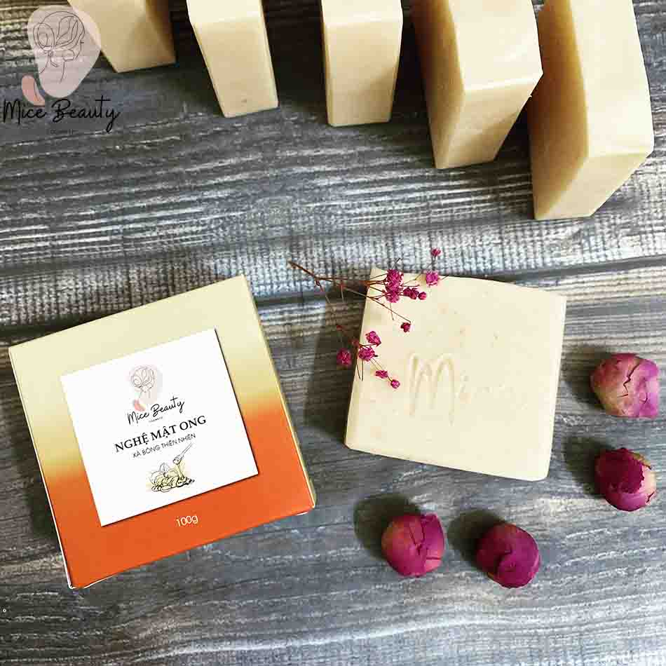 Xà Bông Handmade Nghệ-Mật ong - Xà Phòng Mice Beauty Cao cấp 100% Thiên Nhiên - Trắng da, Mờ thâm - 100Gr