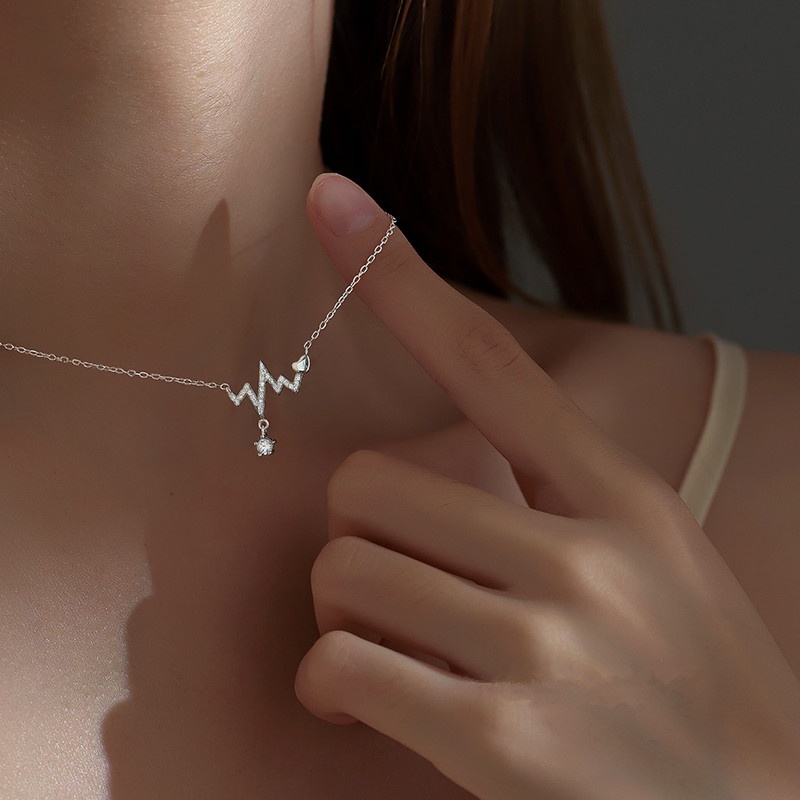 Vòng cổ Bạc Mặt Nhịp Tim Đính Đá CZ Thời Trang