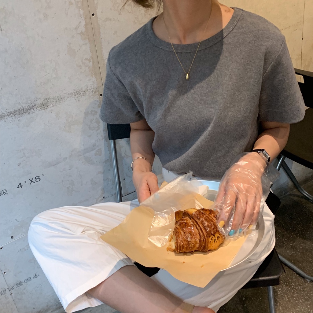 Áo Thun Ngắn Tay Cổ Tròn Màu Trơn Thời Trang Cho Nữ