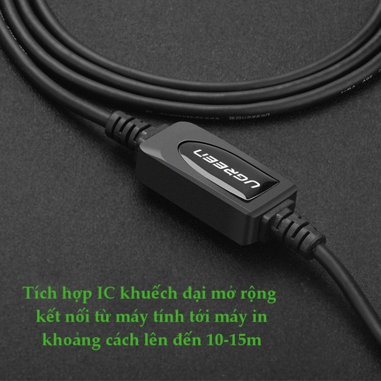 Cáp máy in USB 2.0 dài 10m có IC khuếch đại chính hãng UGREEN 10374 - Cáp máy in USB 2.0 chất lượng cao