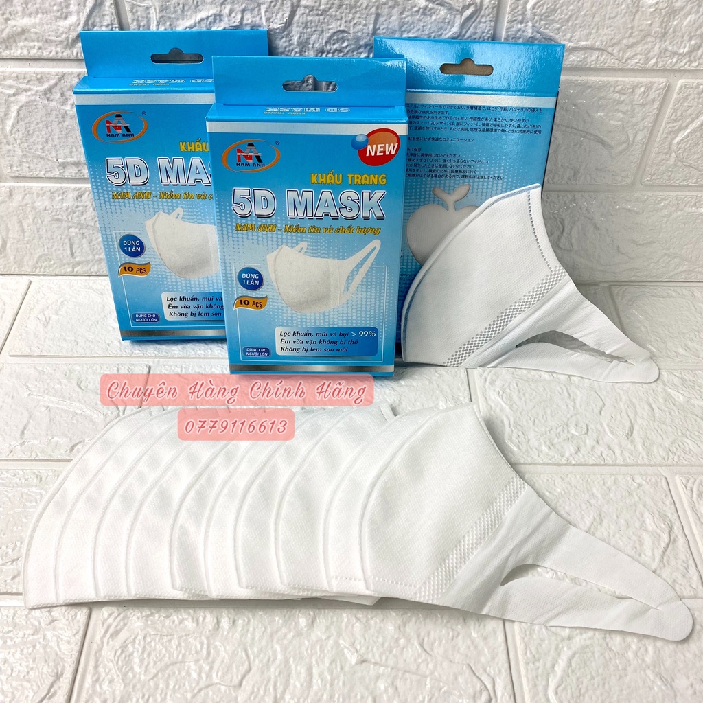Khẩu Trang 5D FAMAPRO NAM ANH QUAI VẢI 3 Lớp Kháng Khuẩn 10 Cái/ Hộp
