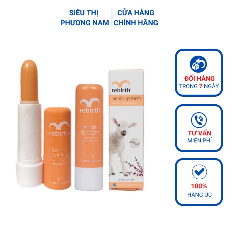 Son dưỡng môi (3.7g) nhau thai cừu Rebirth Lanolin Lip Balm, Úc