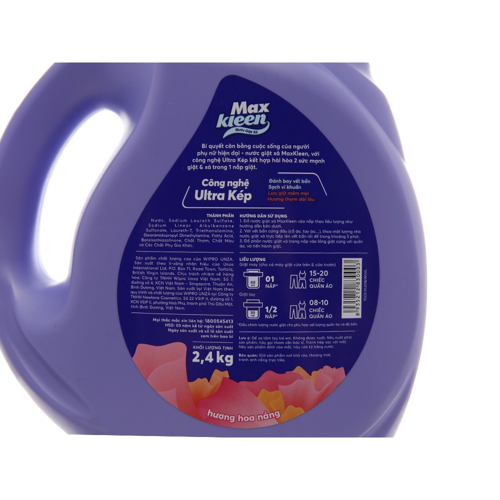 Nước giặt xả MaxKleen chai 2.4kg ( giao hương hoa nắng hoặc huyền diệu)