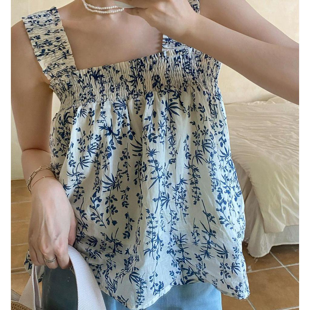 Áo Hoa Hai Dây Cổ Vuông Thời Trang Gợi Cảm Dành Cho Nữ 61838