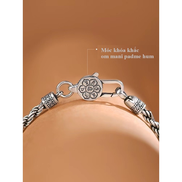 Lắc Tay Bạc Thái 925 Móc khoá Hoa Mandala Chùy Kim Cang Phật Giáo Tây Tạng