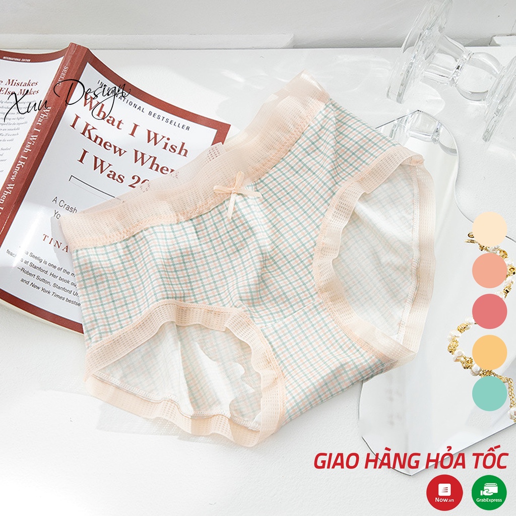 Quần lót cotton nữ họa tiết XUU, thiết kế phối nơ ren ngọt ngào QC74