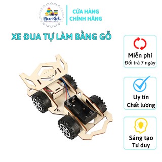 Đồ chơi khoa học STEAM tự làm ô tô dạng xe đua chạy động lực gió bằng gỗ, kích thích sáng tạo và trí tuệ