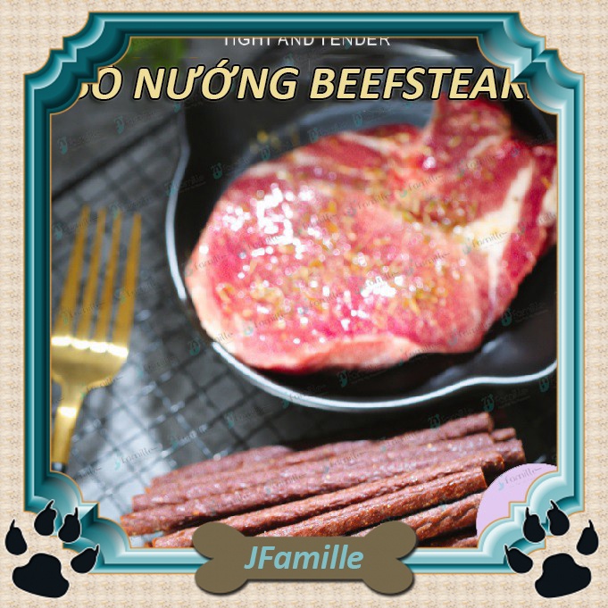 [HIGH PROTEIN]Treat Thưởng Học Lệnh JFamille, Bò Nướng Beefsteak Cao Cấp Cho Chó, Giàu Đạm &amp; Vitamin. Gói 100gr. JF72