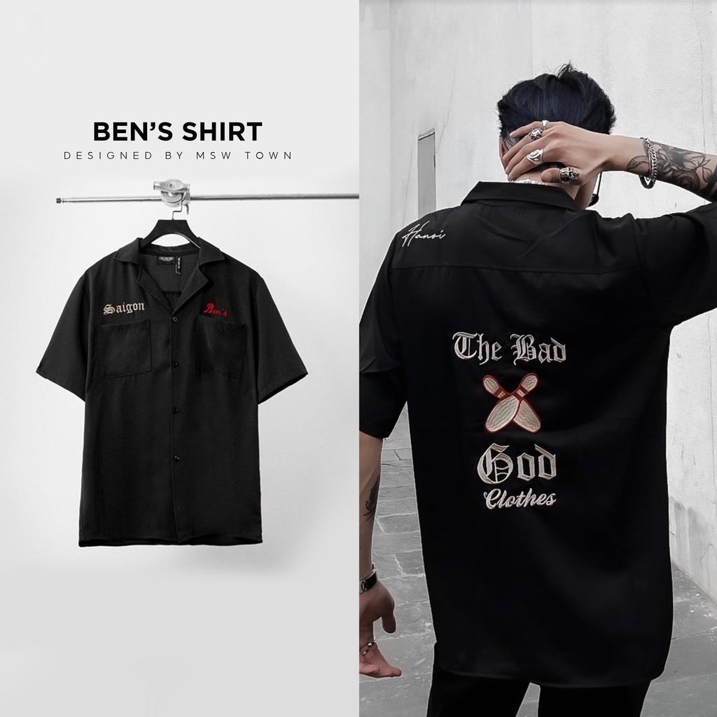 Áo sơ mi ngắn tay Bens MSW Town , sơ mi cuban form rộng nam nữ unisex