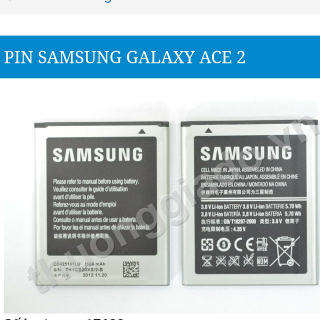 Pin samsung galaxy ACE 2 ( I8160) xịn bảo hành 6 tháng đổi mới