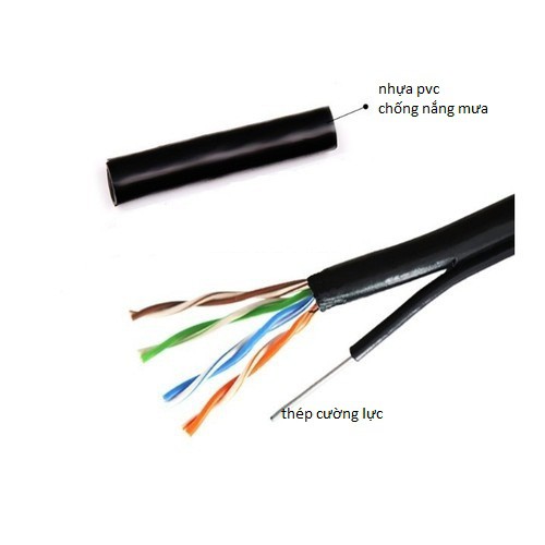 Cáp mạng cat5 ngoài trời có thép treo dài 50m bấm sẵn đầu