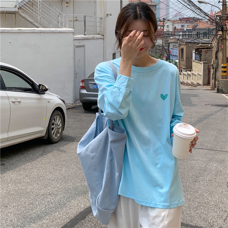 Áo Sweater Mỏng Tay Dài Cổ Tròn Dáng Rộng Xẻ Tà Kiểu Hàn Quốc Thời Trang Mùa Thu Cho Nữ