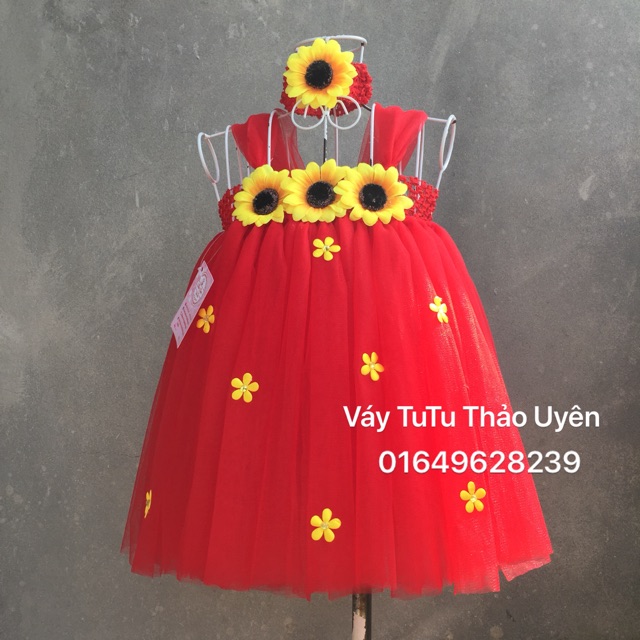 Freeship 99k toàn quốc_,Váy công chúa màu đỏ hoa hướng dương( váy tutu)