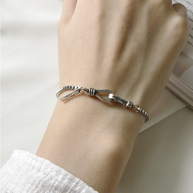 Vòng tay bạc sterling 925 phong cách công nghiệp retro thời trang đơn giản cho cặp đôi