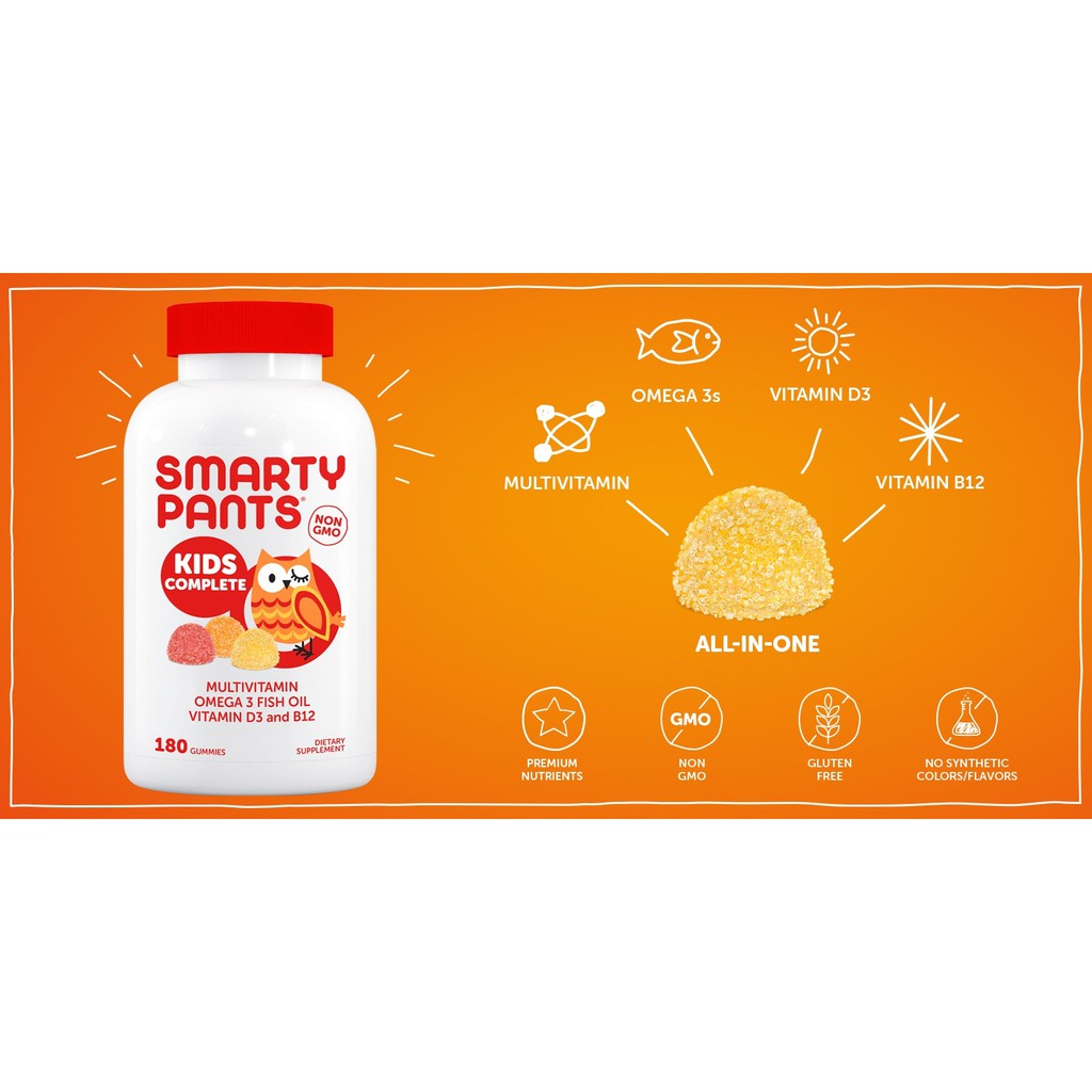 DATE 4.22 Kẹo Dẻo Smarty Pants Bổ Sung Vitamin Cho Bé 180v Mỹ