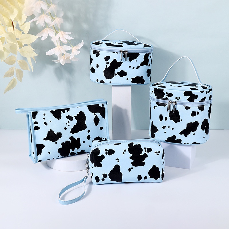 Túi Tote Đựng Mỹ Phẩm Họa Tiết Bò Sữa Xanh Lam Đỏ Có Thể Giặt Xách Tay