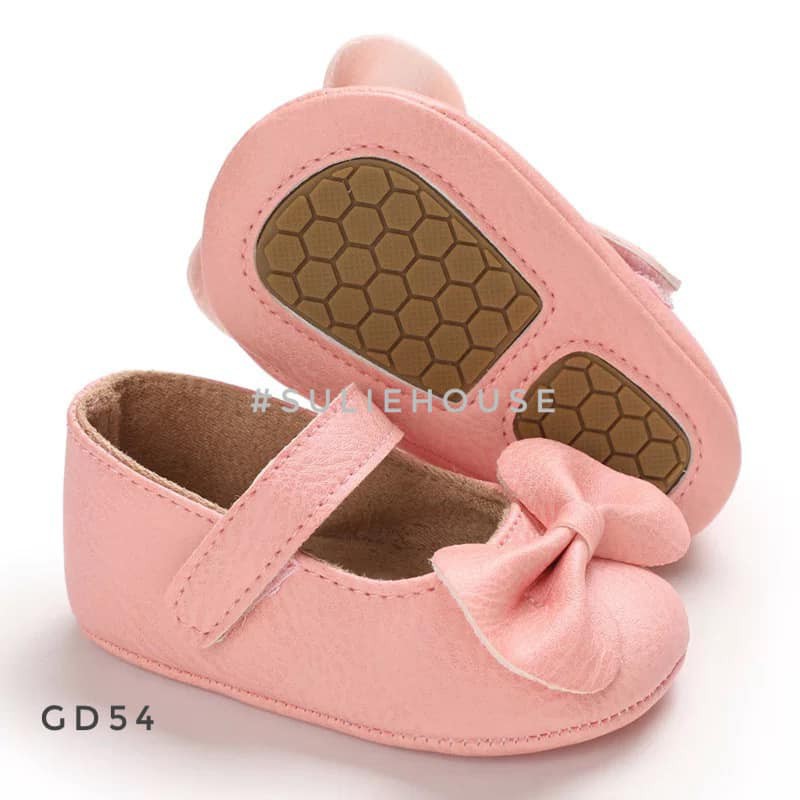 Giày tập đi da mềm đính nơ cho bé - GD54