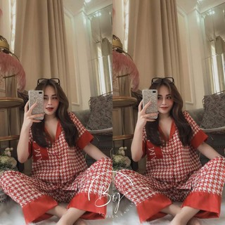 Pijama sọc caro đỏ