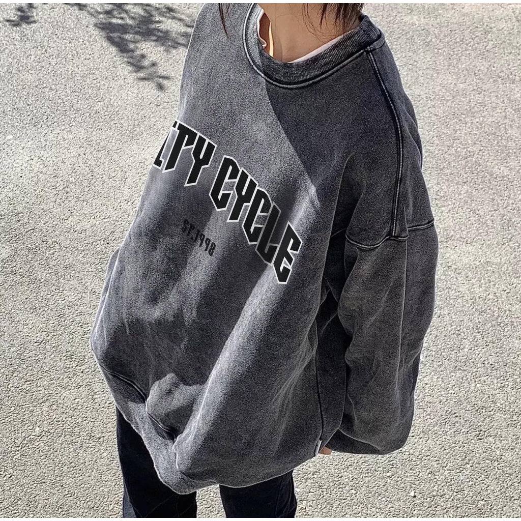 Áo sweater nỉ unisex acid 1998 đen khói Jiang Store - áo nỉ sweater loang form rộng in hình Local Brand