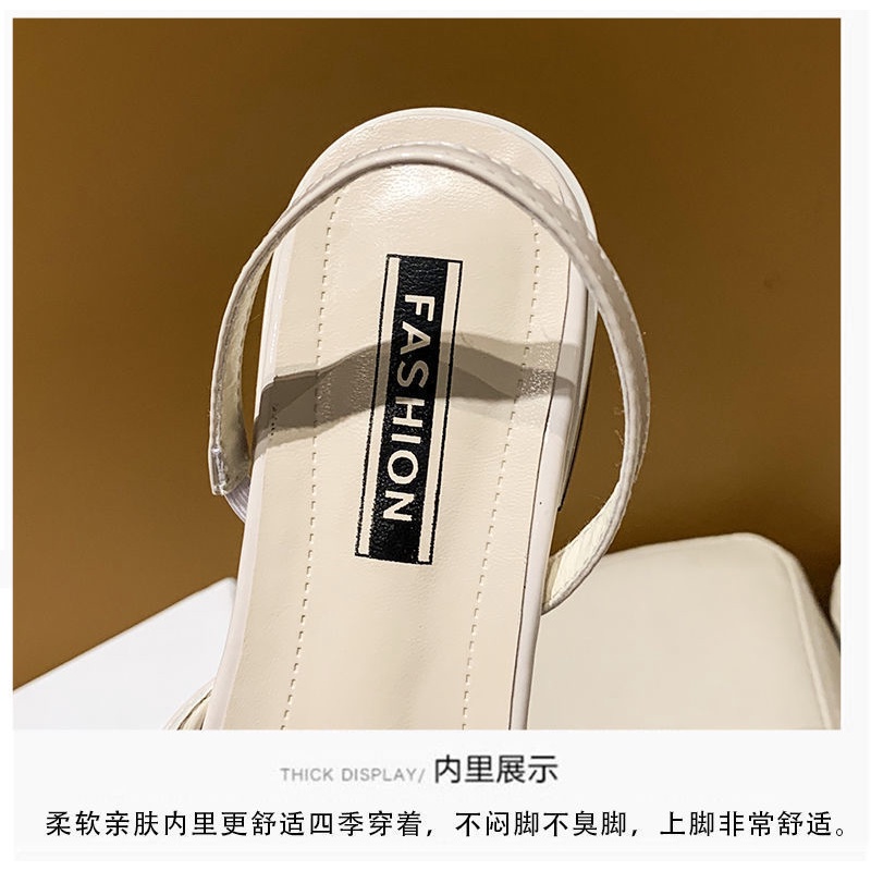 Giày Sandal Bít Mũi Bằng Da Bóng Đính Đá Phối Khóa Vuông Thời Trang 2022 Cho Nữ