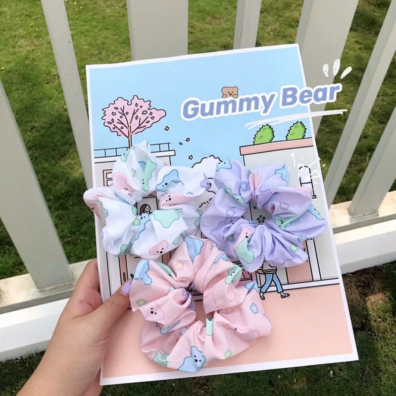 Buộc tóc Scrunchies hoạ tiết hoa quả/động vật ngộ nghĩnh