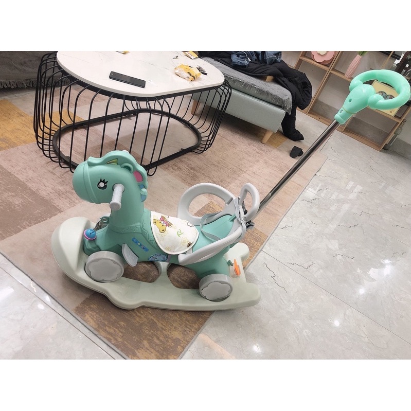 Ngựa bập bênh chòi chân 3in1 có tay đẩy