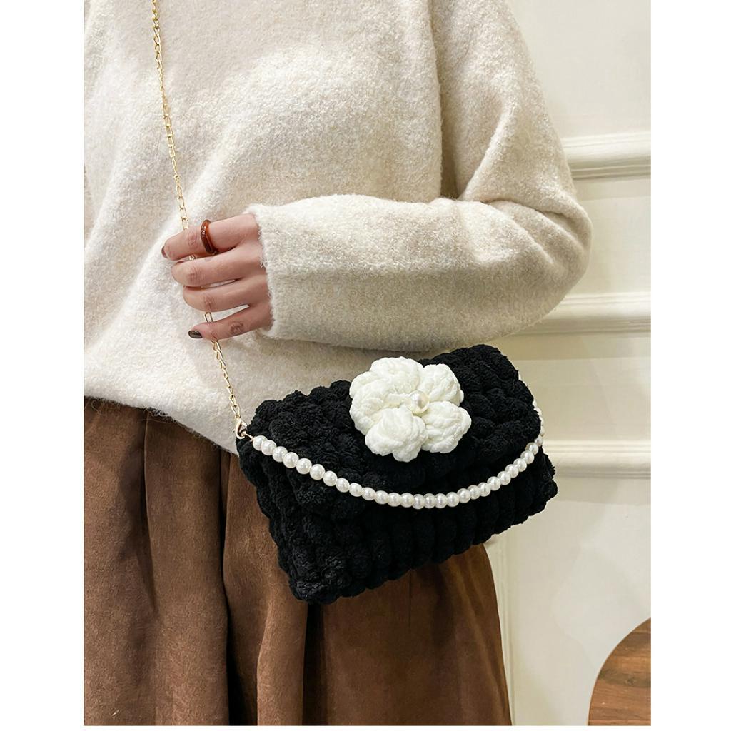 Túi len tự đan bông bi đính hoa, túi đeo chéo handmade tự đan - Có video hướng dẫn DIY903