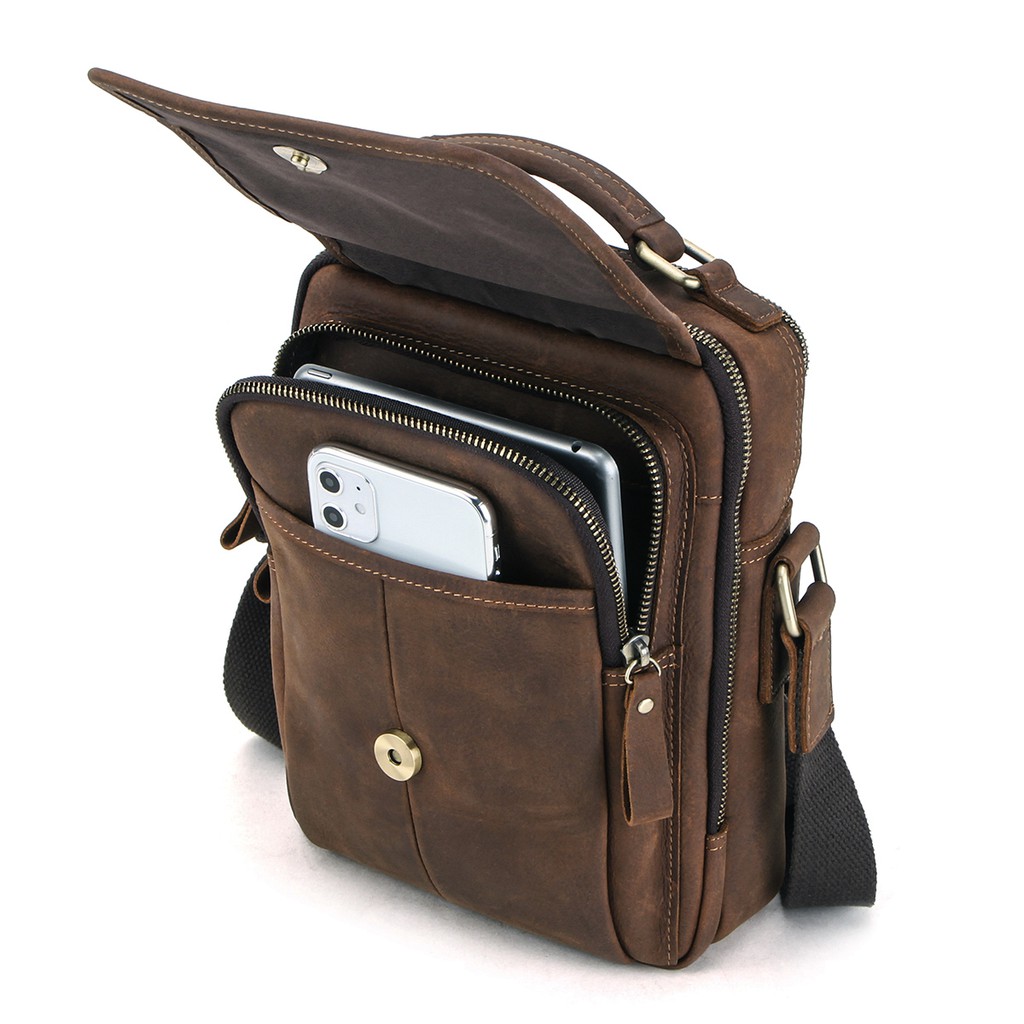 Túi da đeo chéo CONTACT'S phong cách vintage thời trang cho nam vừa với iPad 7.9 inch
