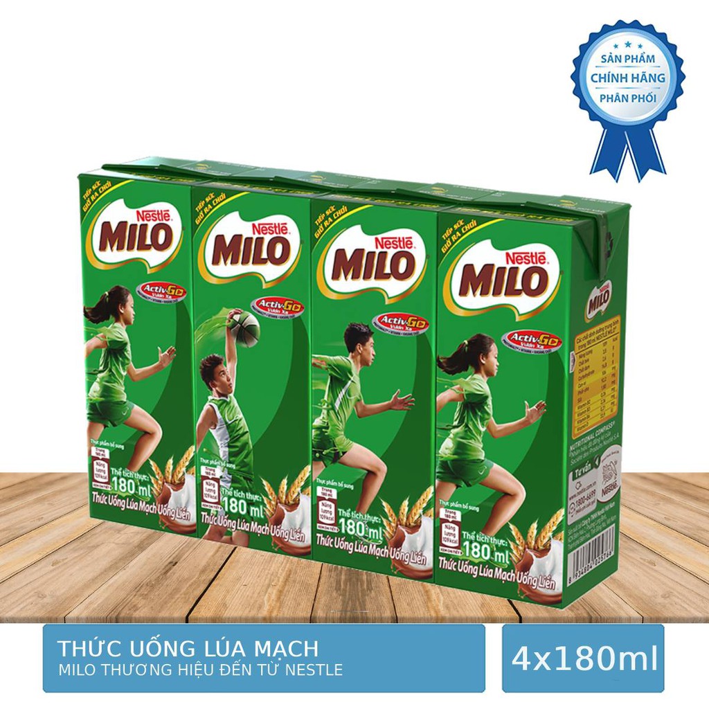 Lốc 4 Hộp Thức Uống Sữa Lúa Mạch Milo Active Go 180ml