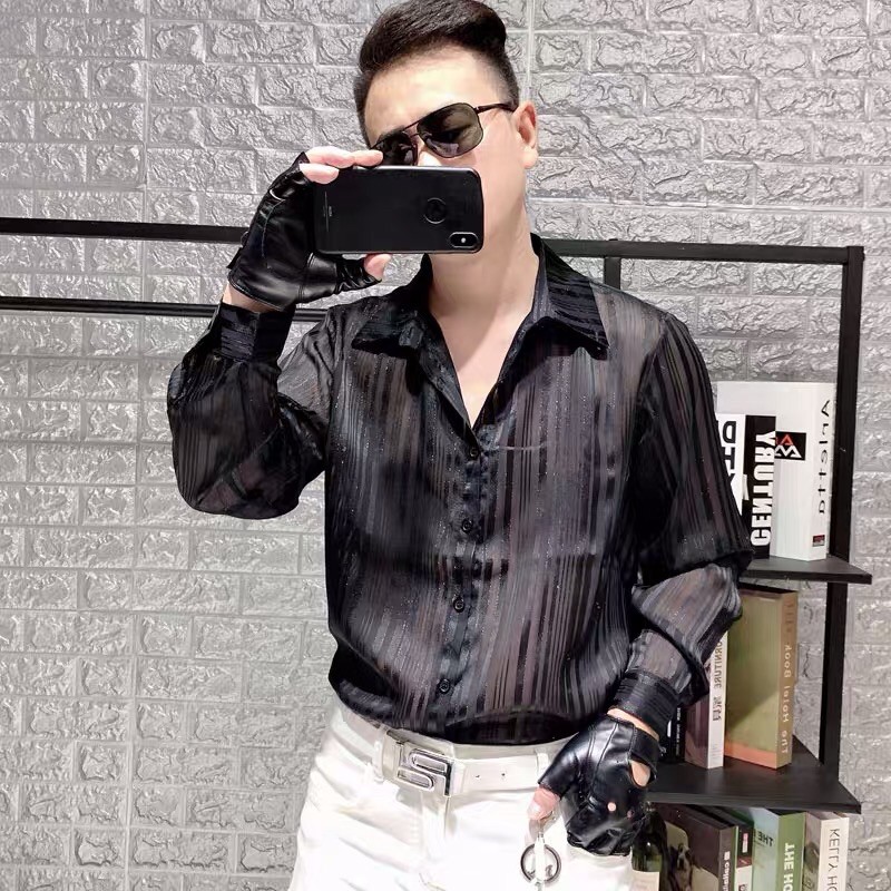 Sơ mi chifon sọc kim tuyến sexy