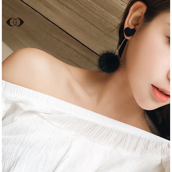Bông Tai Hình Trái Tim Phối Cục Bông Dễ Thương Dành Cho Nữ