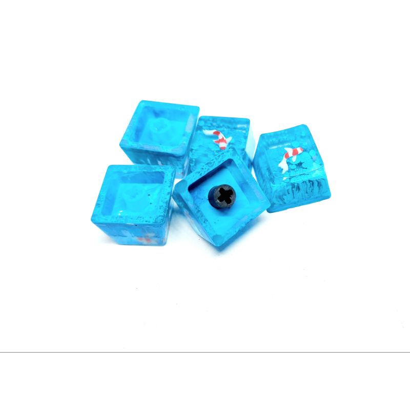 Keycap resin cá koi nhỏ tone xanh dương trang trí bàn phím cơ gaming