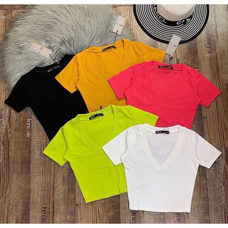 Áo croptop cổ tim thun bozip