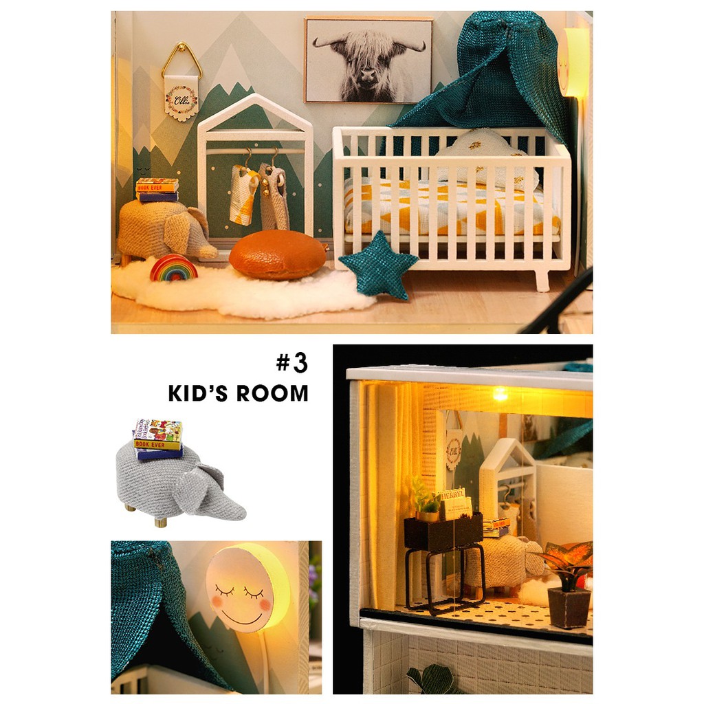 Mô hình nhà búp bê DIY Doll House Miniature_ COMFORTABLE LIFE _Tặng TẤM CHE BỤI + KEO