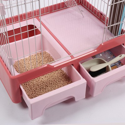 Lồng Nhựa- Chuồng 2 Tầng Cho Mèo Kèm Chậu Vệ Sinh Tiện Lợi- Màu Sắc Xinh Xắn- Sơn Chống Rỉ