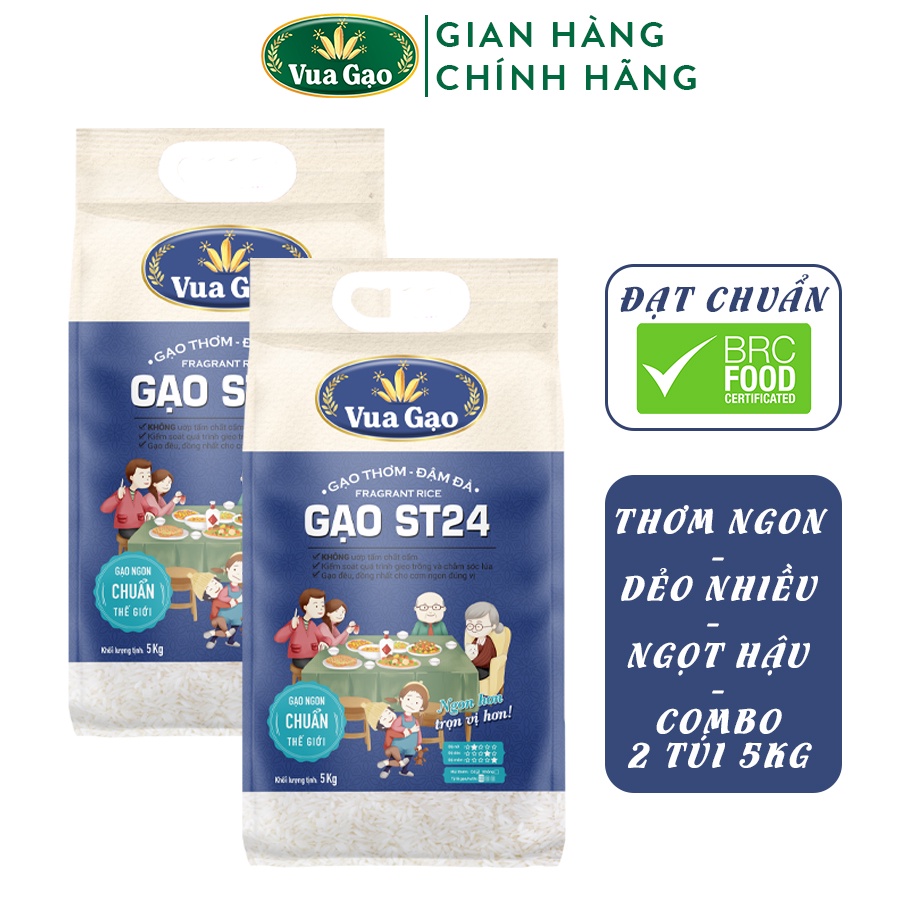 Combo 2 Túi Gạo ST24 - Túi 5kg - Chính hãng Vua Gạo