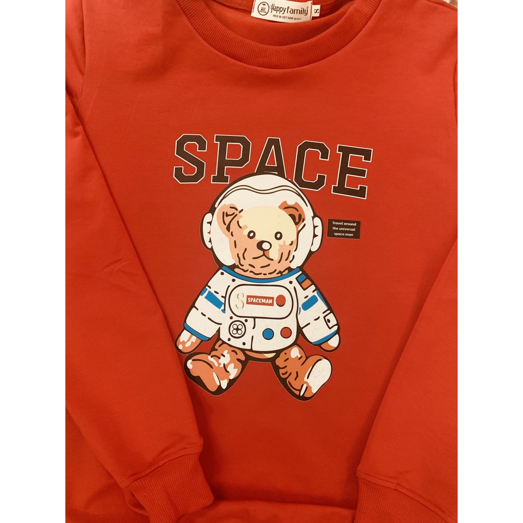 Áo sweater nỉ nữ cao cấp Familylove – Set họa tiết Gấu Space chất lừ với 3 màu Đỏ Đen Trắng