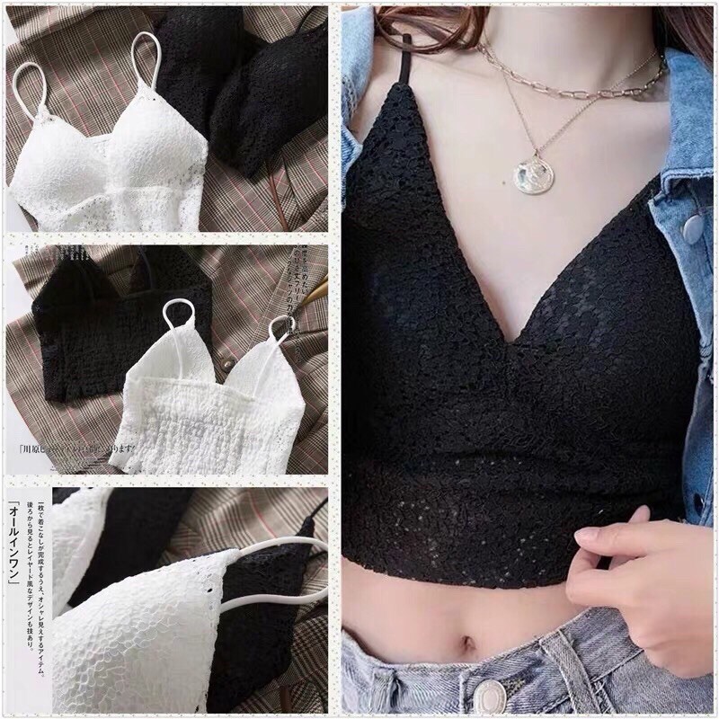 Áo lót nữ ren - Áo bra ren 2 dây hoa nhí lưng thun có đệm ngực 066