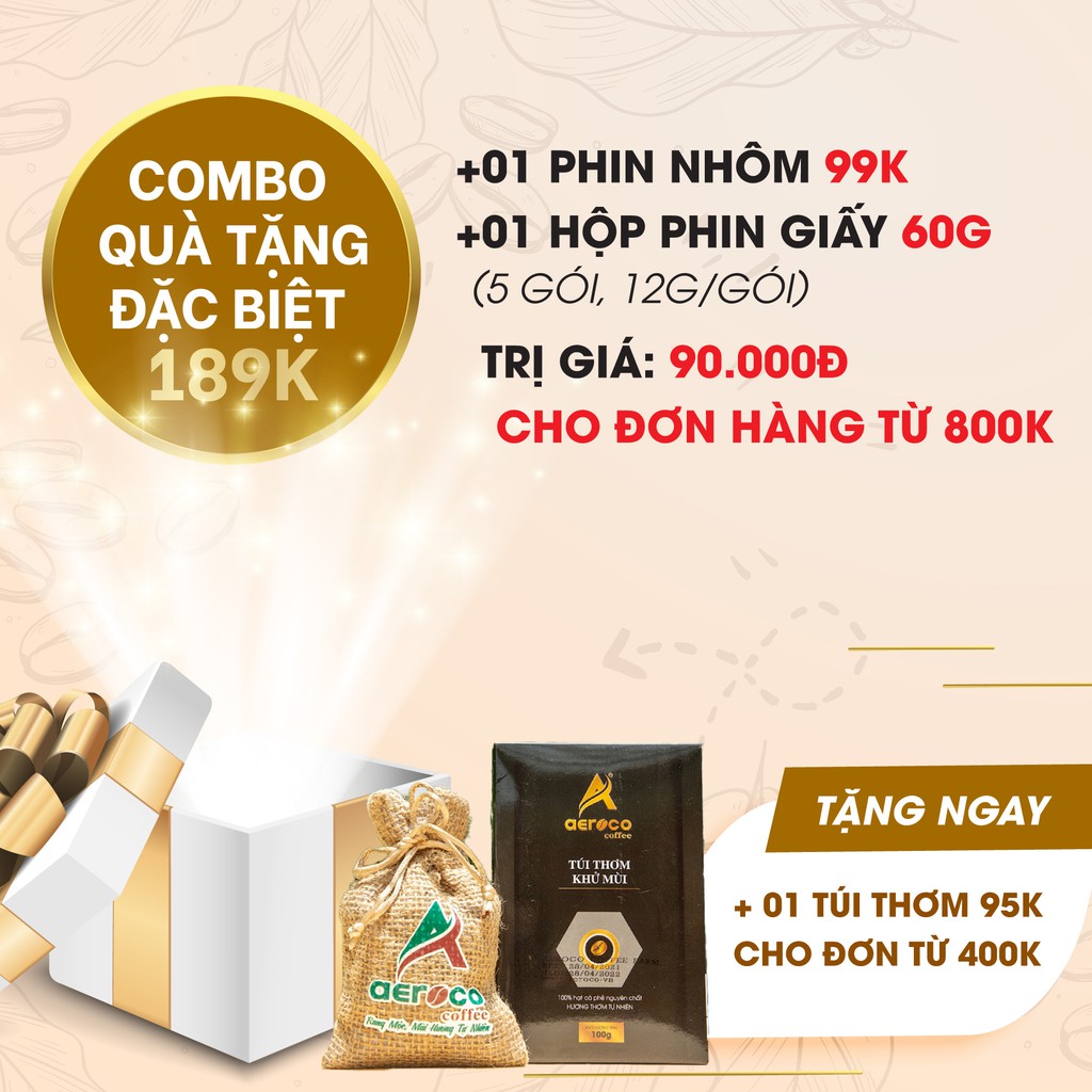 Cà phê phin giấy AEROCO COFFEE nguyên chất 100%, cà phê rang mộc hậu vị ngọt thơm quyến rũ, cafe túi lọc hộp | BigBuy360 - bigbuy360.vn
