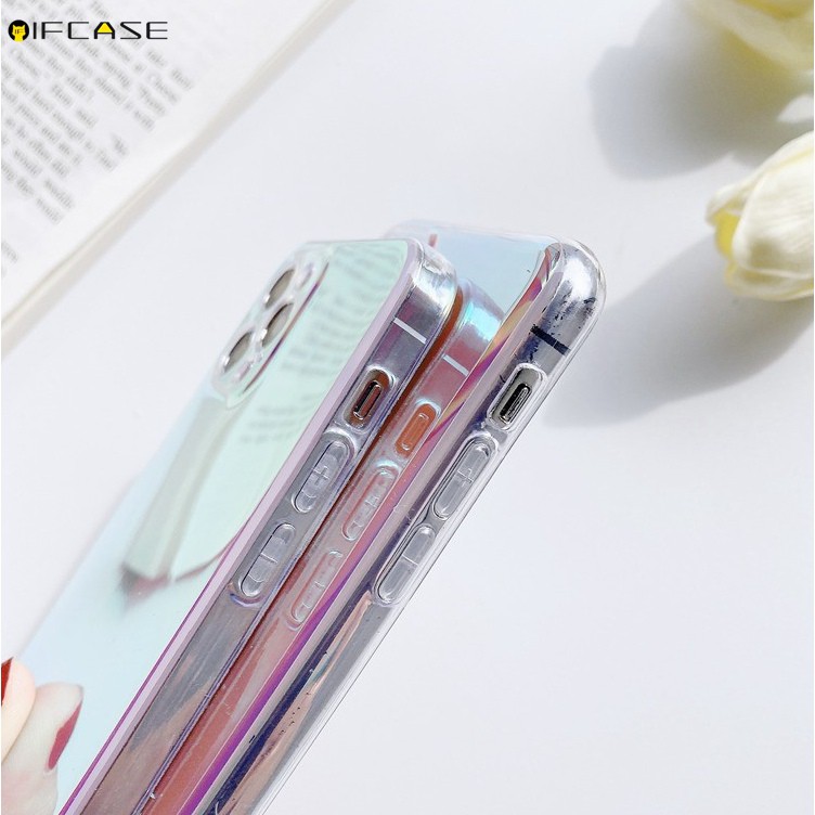 Compatible For iPhone 12 Mini 12 11 Pro Max XS Max XR X 7 8 6 6s Plus Phone Case Purple Gradient Rainbow Laser Blu-ray Glitter Bling Color Colorful Simple Transparent Clear Soft TPU Casing Case Cover