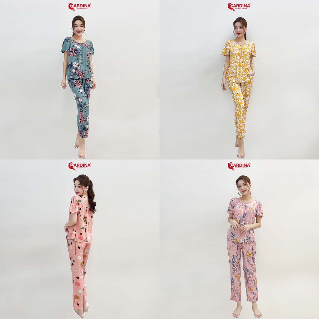Đồ Bộ Nữ 𝐂𝐀𝐑𝐃𝐈𝐍𝐀 Chất Lanh Lụa Nhật Cao Cấp Áo Cộc Tay Quần Dai Suông Họa Tiết 2LF32