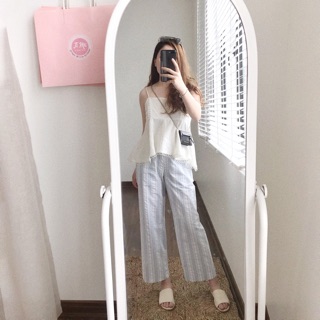 Quần Culottes kẻ xanh Mint
