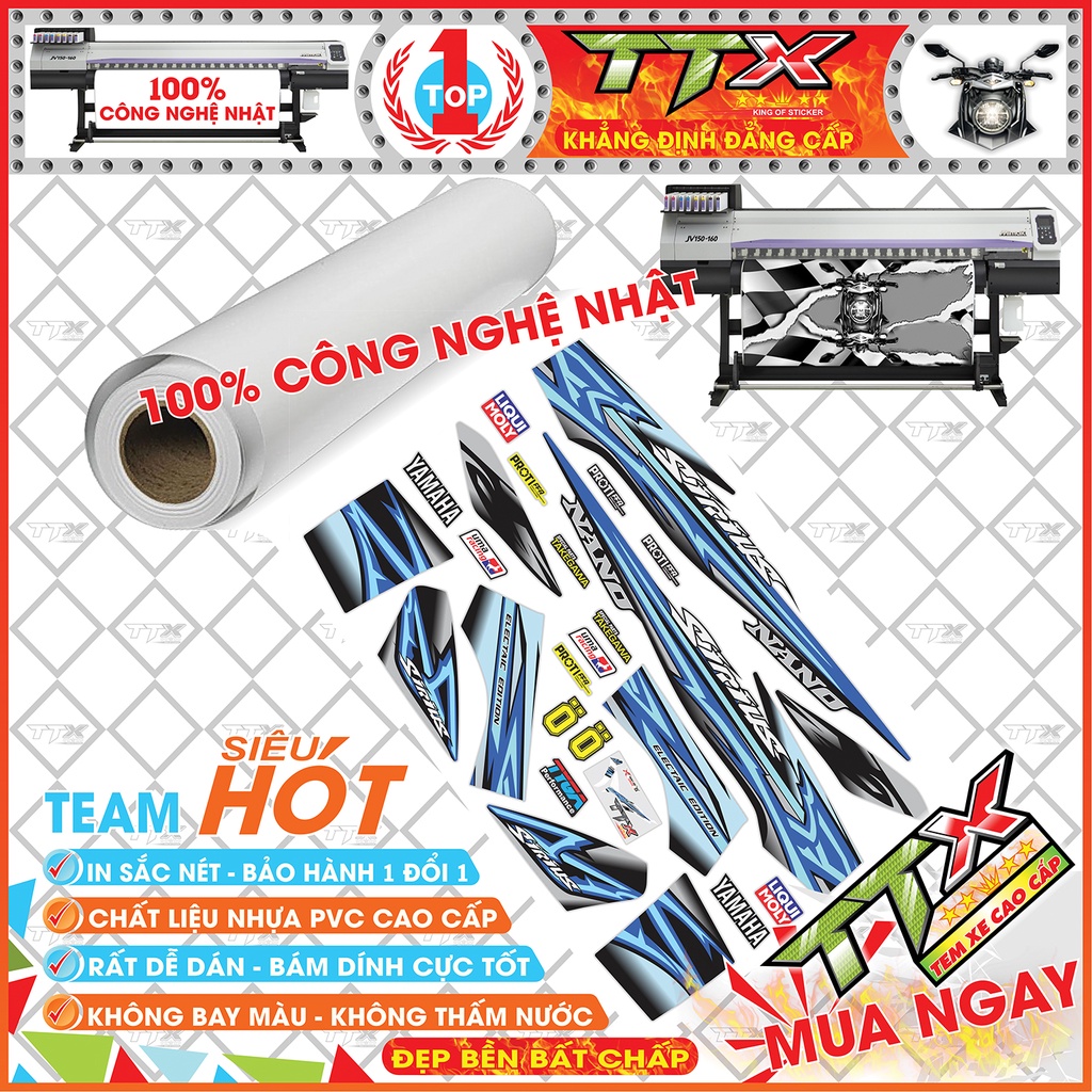 Tem Xe Sirius Xám Xanh Đen Nano - Tem Dán Xe Sirius 110 Đen Xám Xanh Siêu Đẹp - Mẫu Tem Rời Sirius Xám Xanh