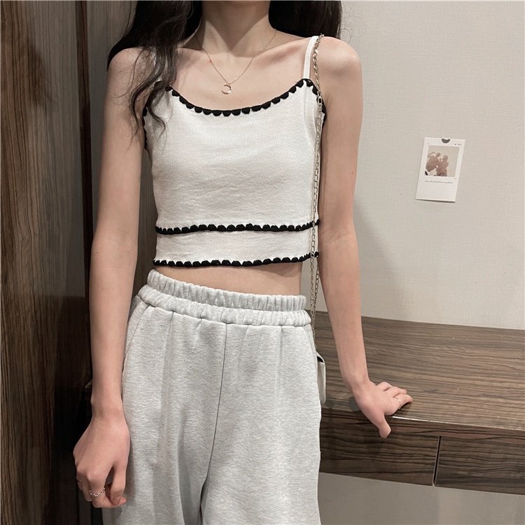 Áo hai dây ZHELIHANGFEI dệt kim phối ren quyến rũ