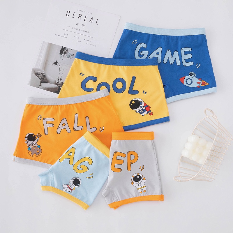[THOMAS Kids] Set 5 Quần Lót Boxer Cotton Thoáng Khí Thoải Mái Họa Tiết Phi Hành Gia Hoạt Hình Cho Bé Trai 3-12 Tuổi Bán Sỉ