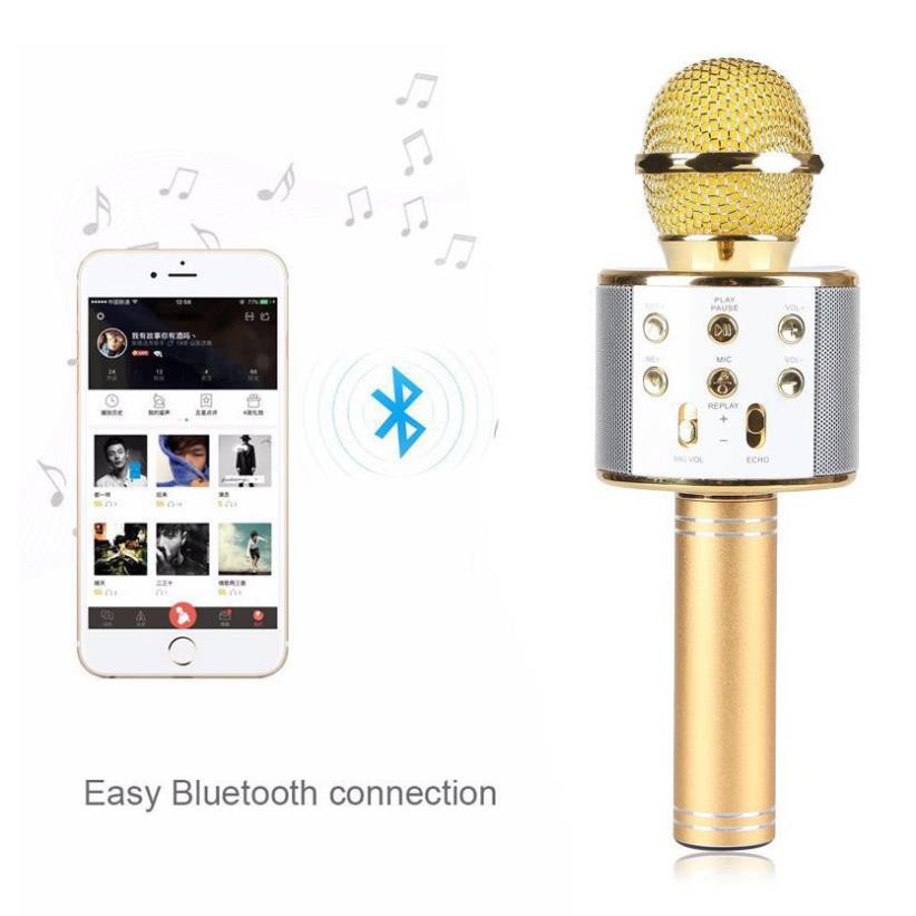 Míc Hát Karaoke, Micro Kiêm Loa Hát Karaoke Bluetooth Không Dây WS858, Tặng 1 Dây Nối Ra Loa Ngoài