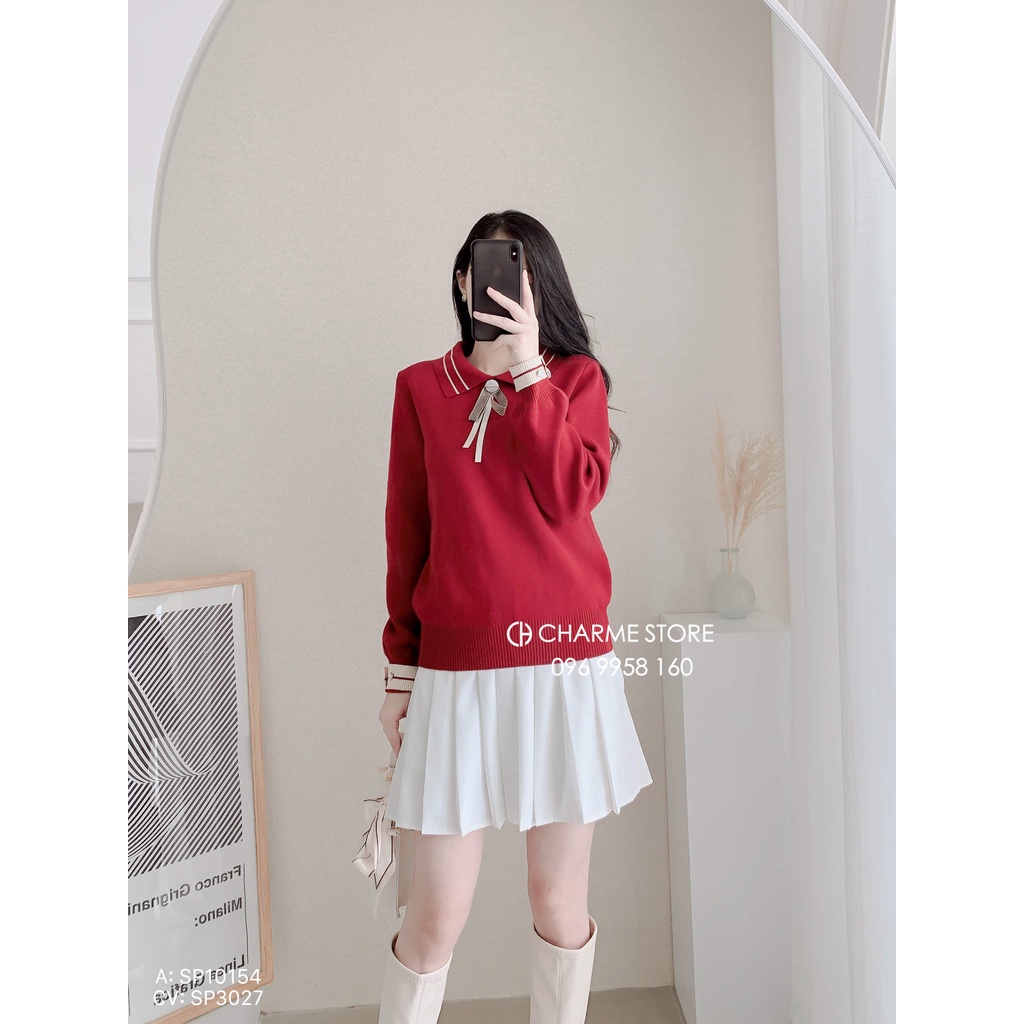 Áo len nữ cổ đính nơ Charme 10154